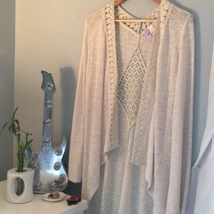 Long cream cardigan sweater